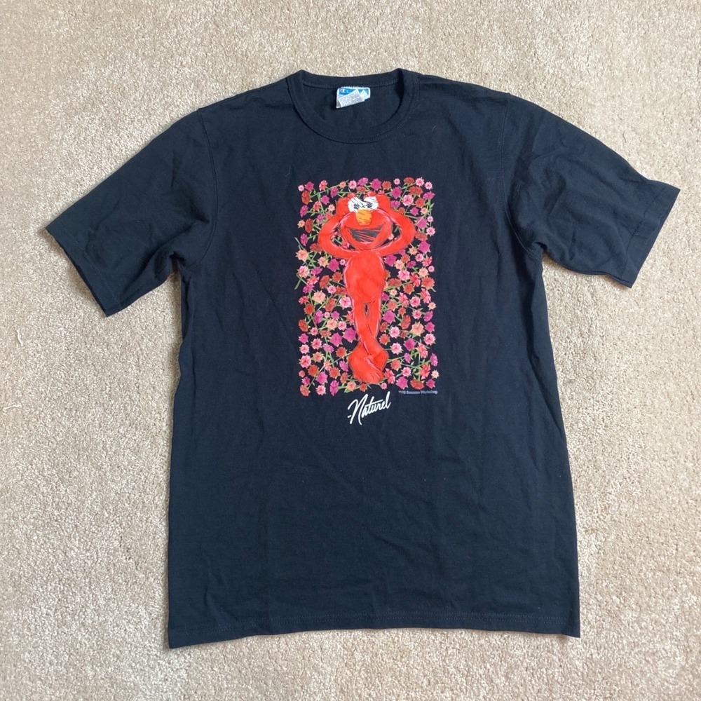 Champion Naturel Sesame Street Elmo Floral Graphic T-Shirt Black Mens Medium